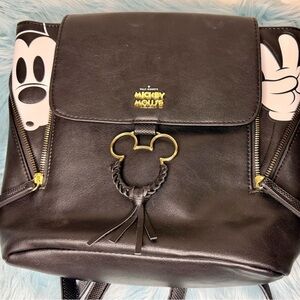 Mickey Mouse Faux Leather Backpack Black Gold